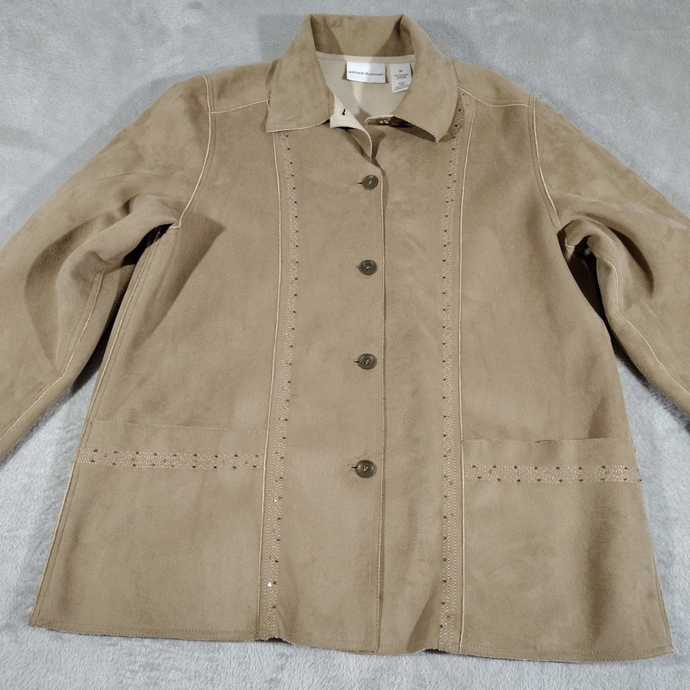 Alfred Dunner Sueded Jacket Ladies 10 Tan Light Sequins Embroidery Work Evening